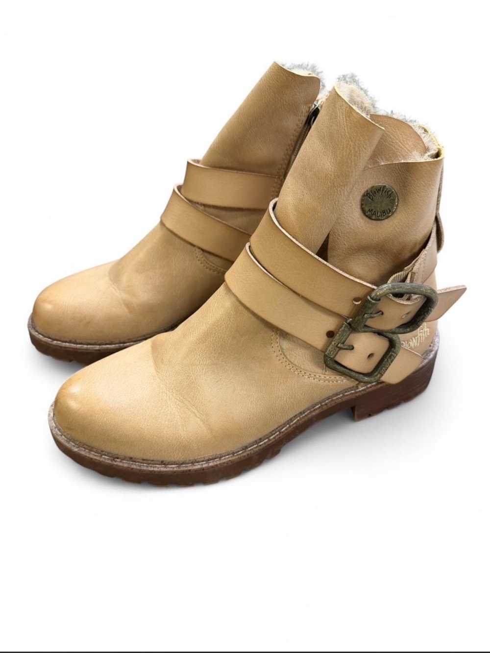 Blowfish Tan Leather Strap Ankle Boots - Women's
